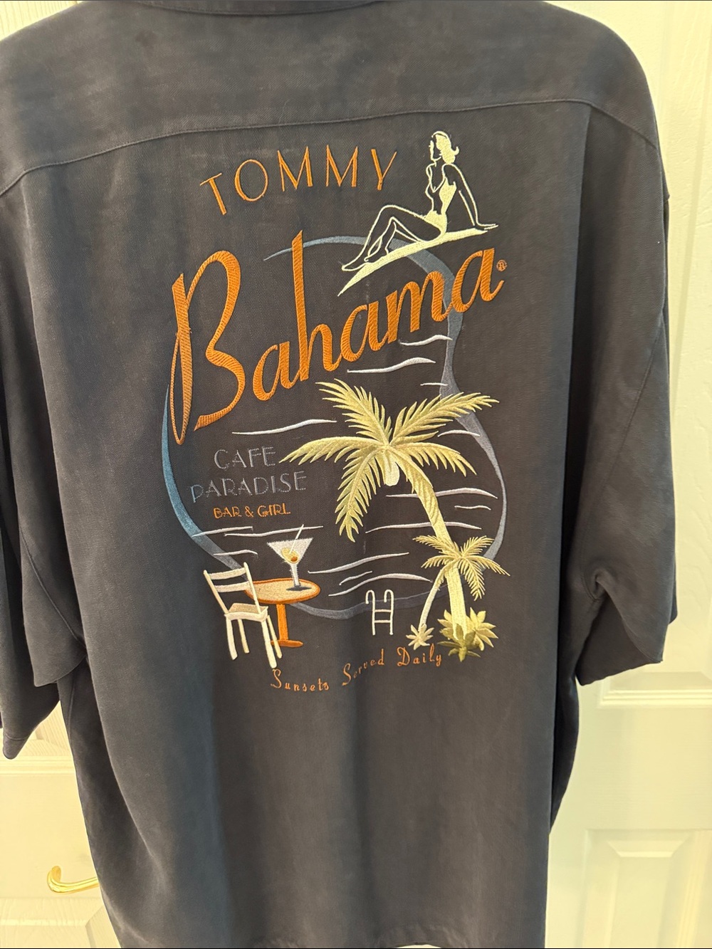 Tommy Bahama Navy Tee with Yellow Palm Graphic